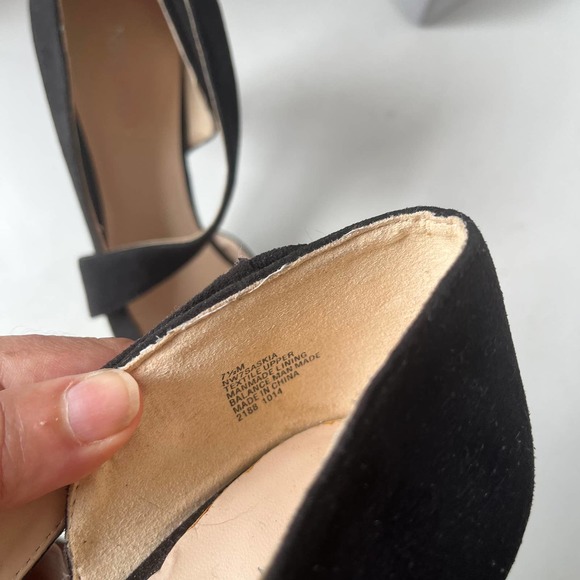 NINE WEST Saskia Strappy Platform Heels Stiletto Pumps Shoes Black Suede Leather - Picture 9 of 12